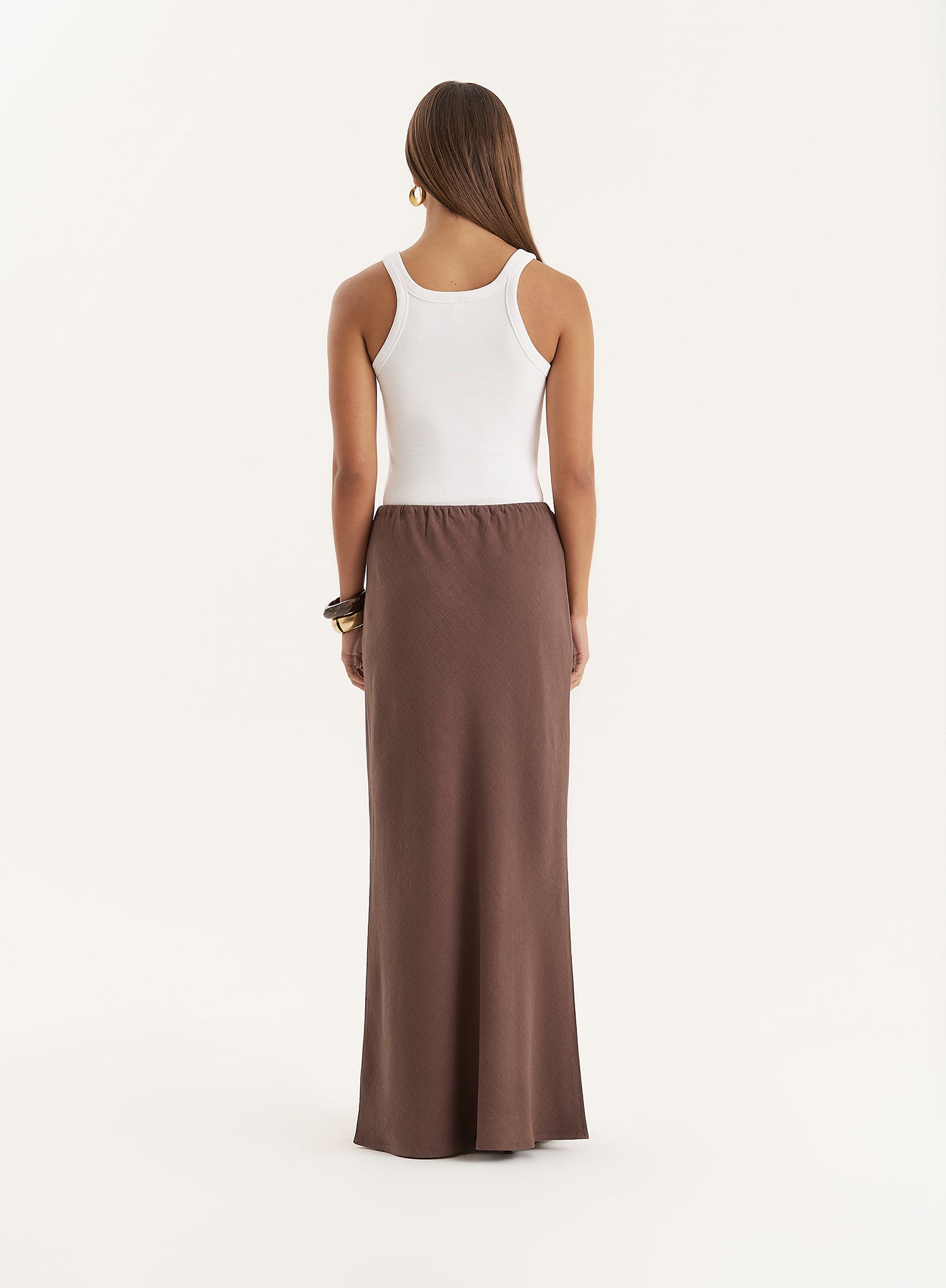 Chocolate Linen Blend Maxi Skirt